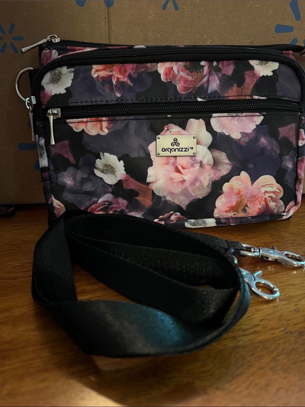 HOLD - Organizzi Floral Crossbody Bag in Black and Pink